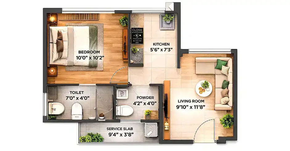 Growth City 1 BHK Floor Plan